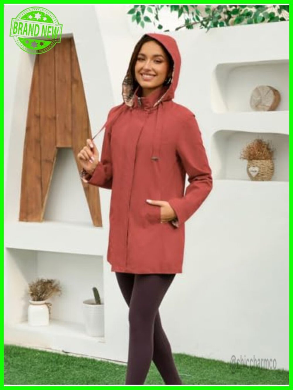 Women's Long Hooded Waterproof Rain Jacket Windproof Hiking Raincoat - Picture 4 of 6